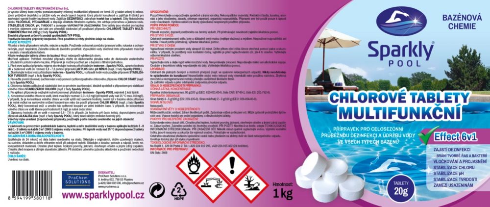 Sparkly POOL Chlorové tablety 6v1 multifunkční 20g MINI